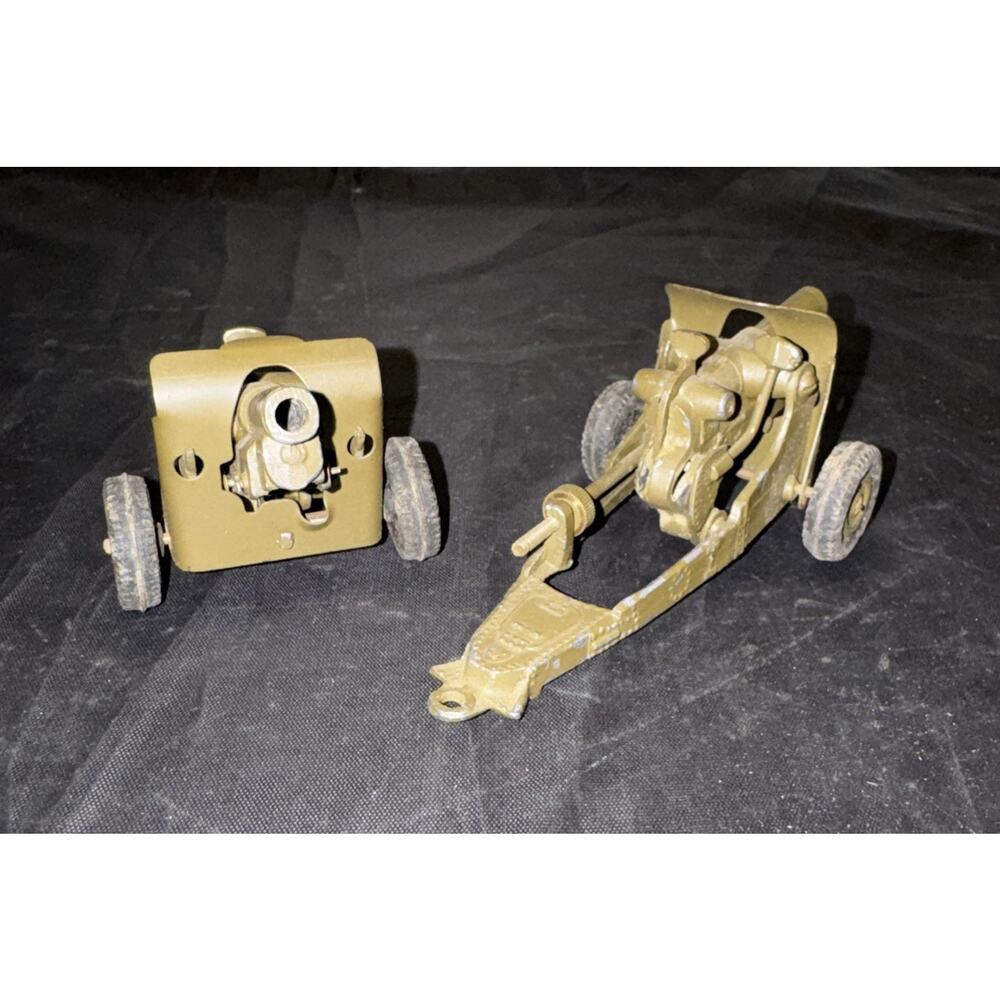 Vintage Cast Metal Howitzer Toy Cannon Firing Japan 5" W/Rubber Wheels Lot Of 2